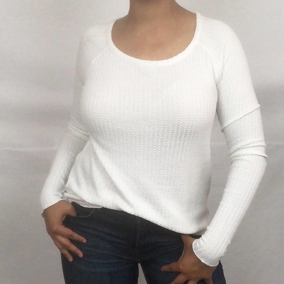 NWT Chaser Waffle Knit strap back long sleeve thermal ivory white - Picture 2 of 3